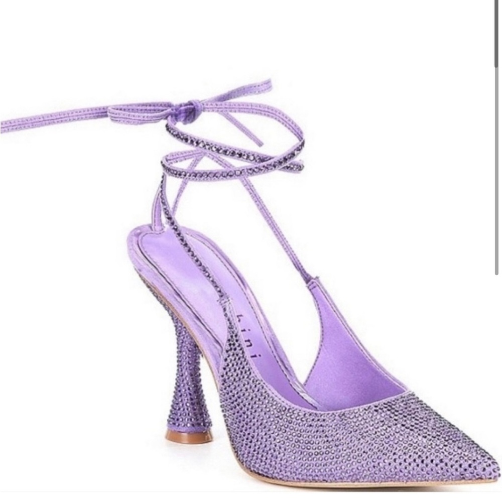 Amina Muaddi Purple Strappy Heels